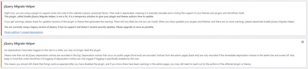 jQuery Migrate plugin alert details