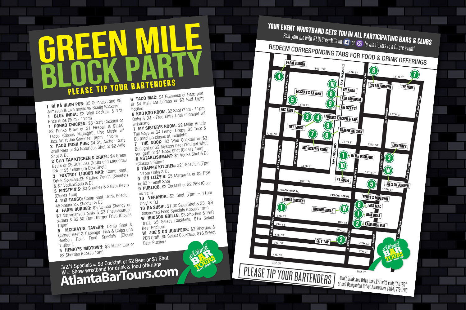 Atlanta Bar Tours - Green Mile Block Party Map Design - Infograhpic